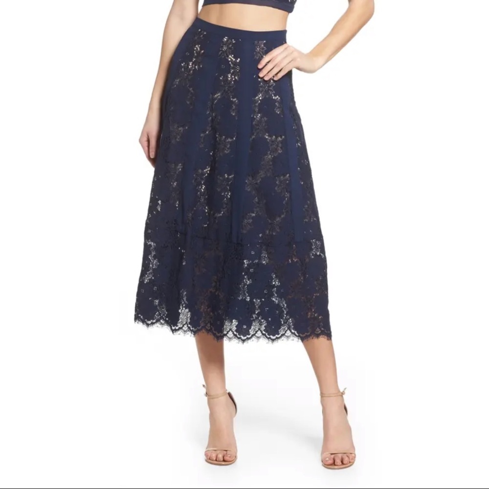 Foxiedox Atiqah Blue Lace Midi Skirt NEW